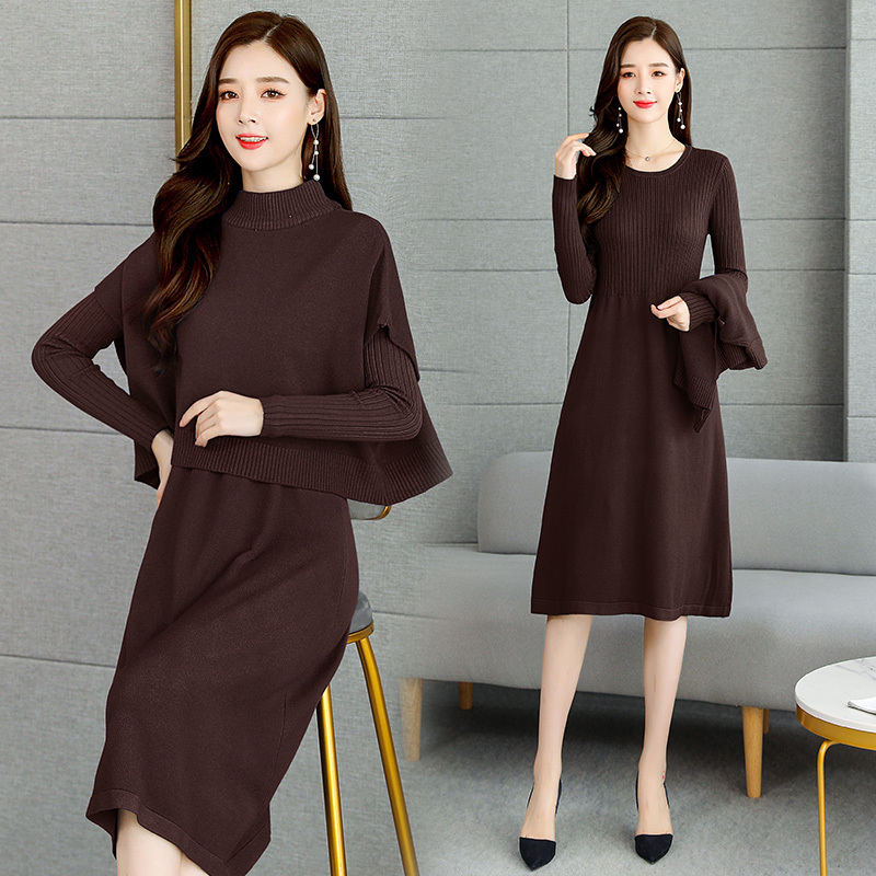 小香风连衣裙2019秋新款女装时尚流行网红洋气两件套针织套装套 