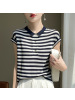 夏季新款曲珠条纹短袖T恤衫女气质POLO领针织衫上衣百搭宽松
