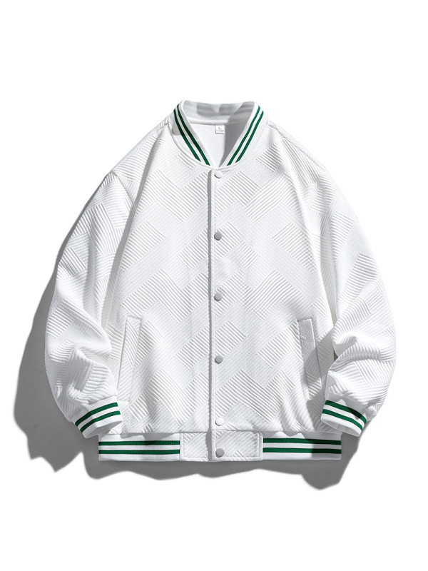 男装秋冬季纯色针织提花棒球服韩版潮牌立领排扣开衫外套