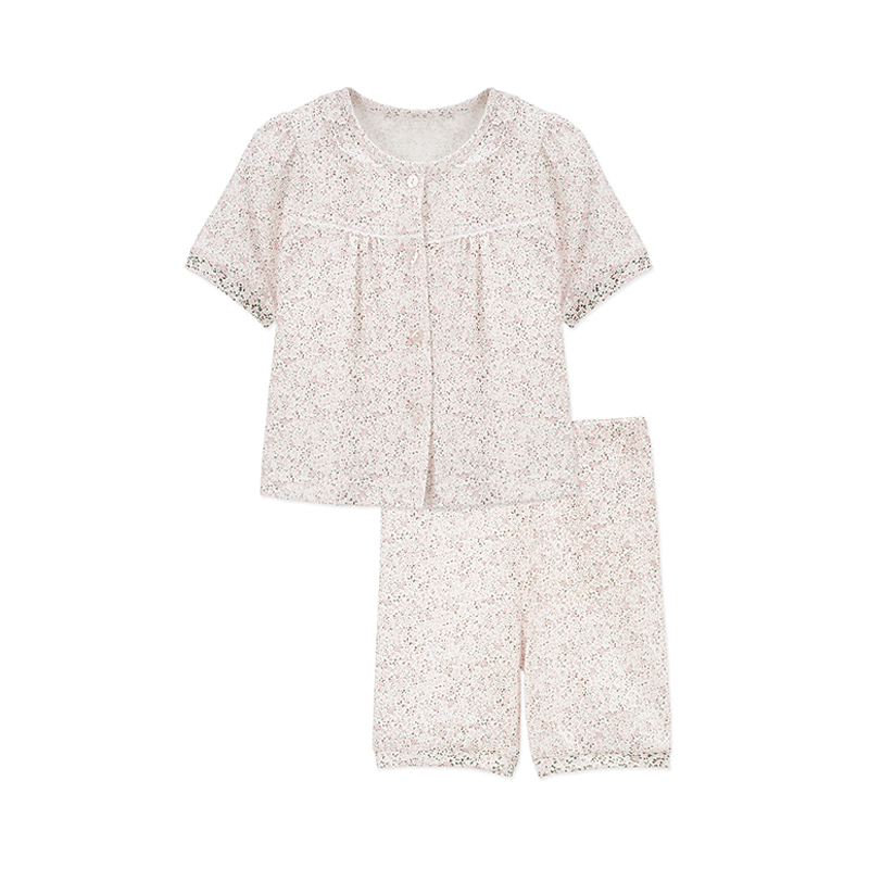 女童小碎花翻领前开扣家居服两件套