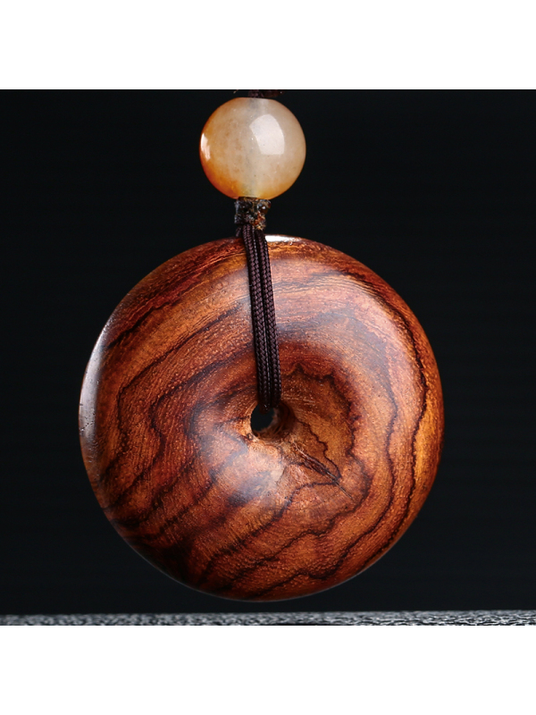 月印百川黄花梨吊坠糠梨老料鬼眼平安扣木饰男女款挂件