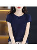 冰丝短袖T恤女夏季新款亮丝气质针织衫亚麻圆领上衣薄款百搭宽松