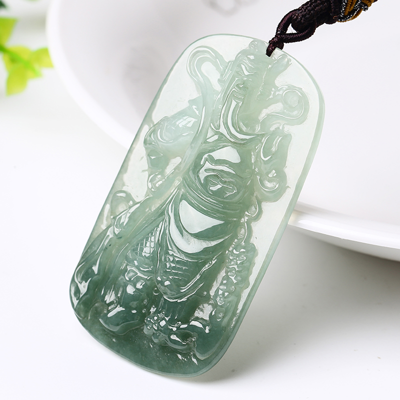 印象眸a货翡翠关公吊坠油青翡翠挂件男款玉牌附送证书