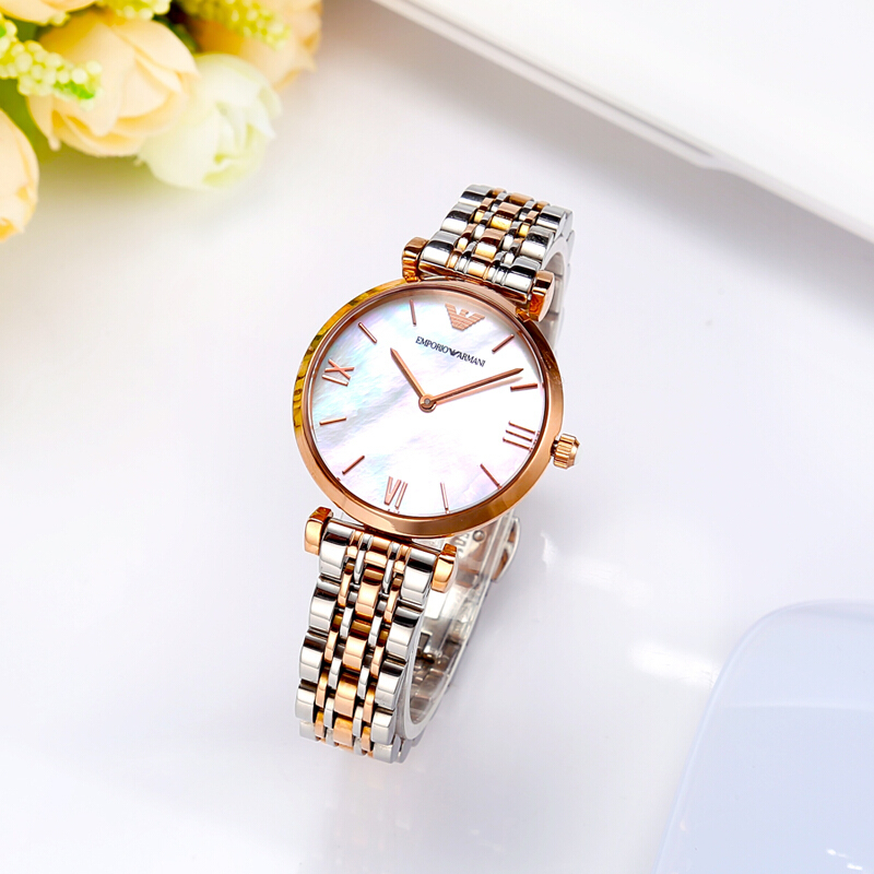 阿玛尼emporioarmani手表钢制表带时尚休闲简约石英表女士腕表ar1683