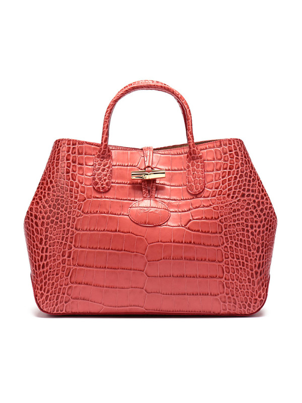 自营 longchamp 珑骧 女士roseau croco系列鳄鱼纹牛皮小号手提包