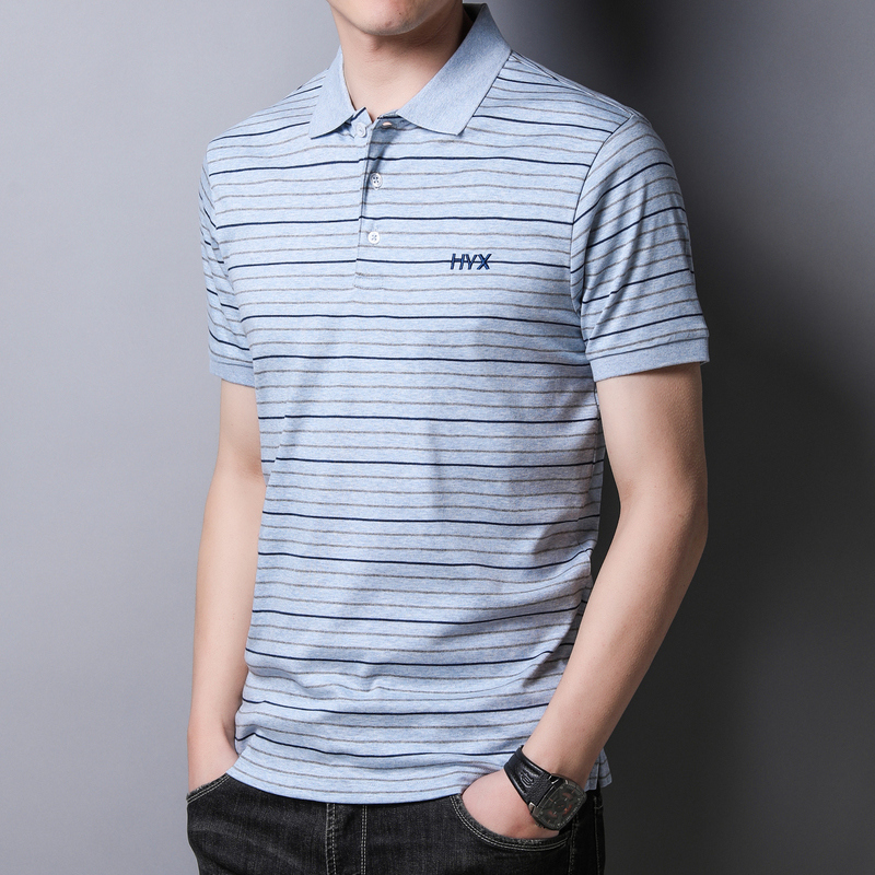 恒源祥t恤男短袖水柔棉彩色条纹翻领上衣夏季新款中年polo衫