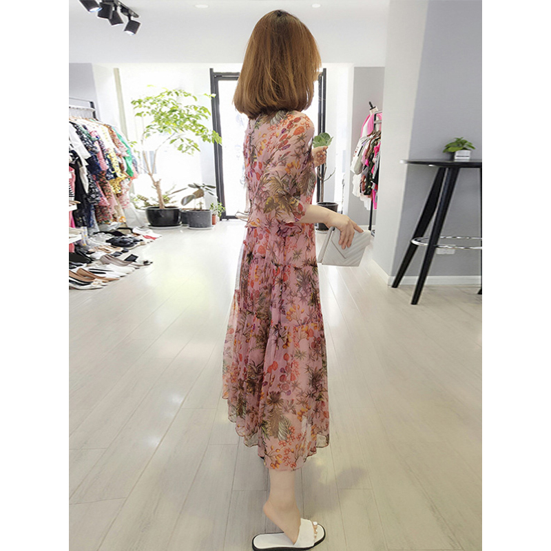 BOBOWALTZ欧洲站夏装女2019新款裙子欧货潮 韩版温柔裙超仙碎花雪纺连衣裙B182k03087p0100