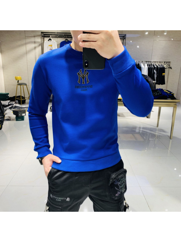 新款圆领卫衣男春秋季韩版潮流印花简约长袖T恤男打底衫上衣