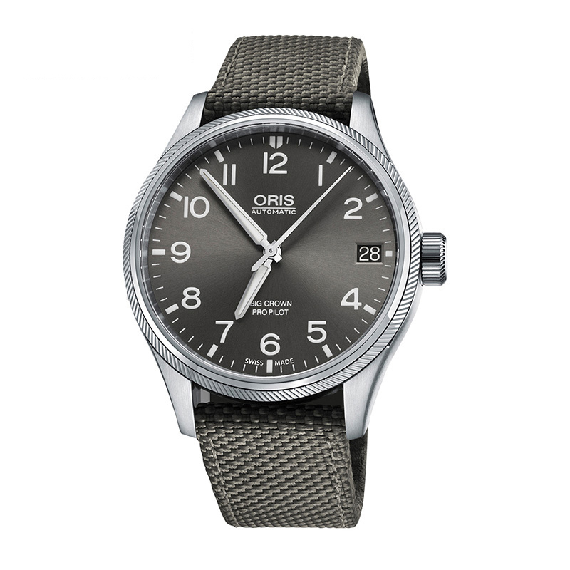 豪利时(ORIS)飞行员 日历腕表灰黑盘灰织物带75176974063TS