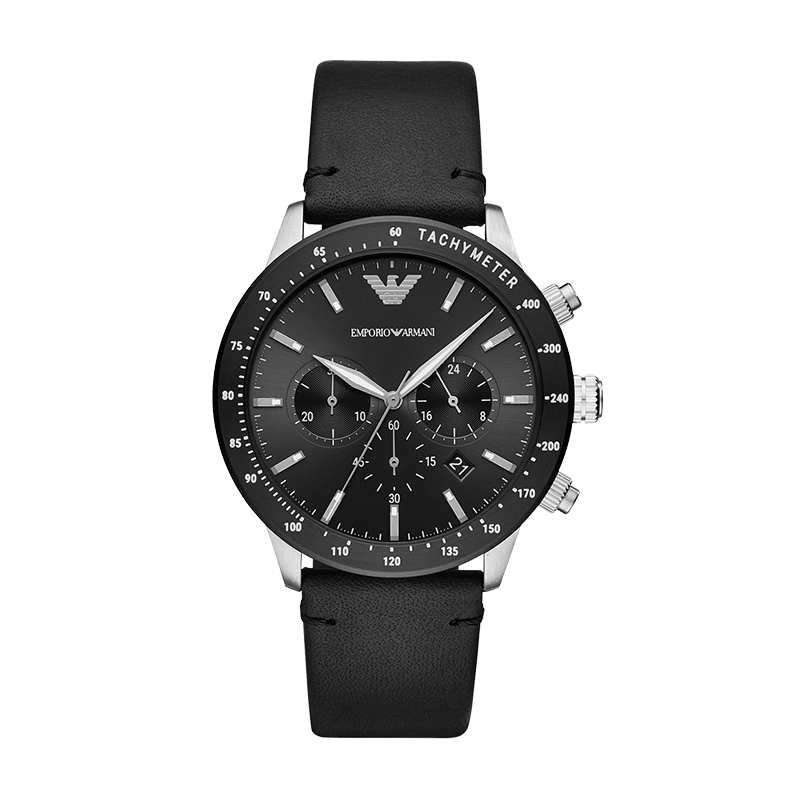 阿玛尼(EMPORIO.ARMANI)手表酷黑皮带时尚休闲多功能男士石英表腕表AR11243