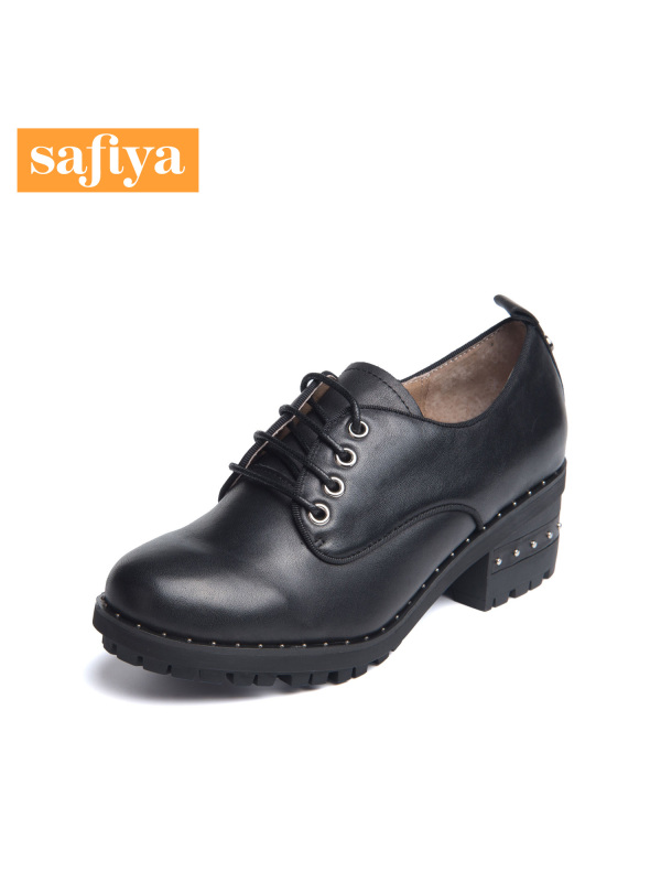 Safiya/索菲娅新款牛皮圆头系带中跟粗跟单鞋女鞋SF63112105