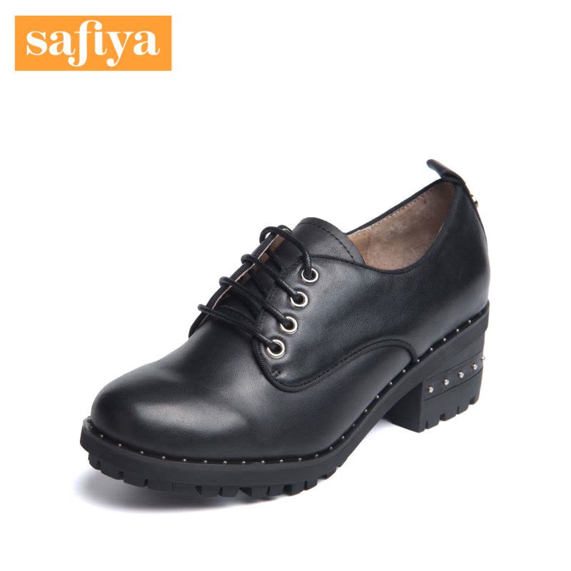 Safiya/索菲娅新款牛皮圆头系带中跟粗跟单鞋女鞋SF63112105图片