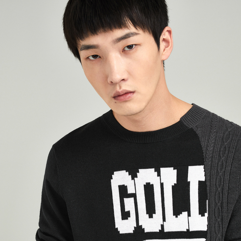 gxg男装春季男士修身时尚韩版黑灰圆领毛衫针织衫毛衣青年