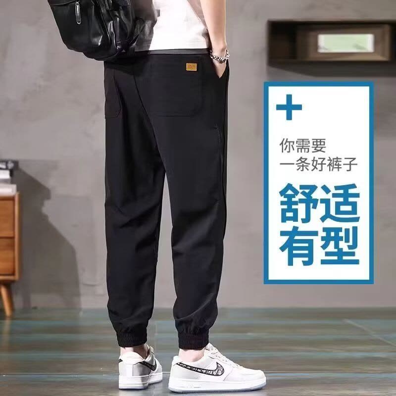 夏季冰丝男休闲裤薄款拼接个性时尚休闲九分卫裤图片
