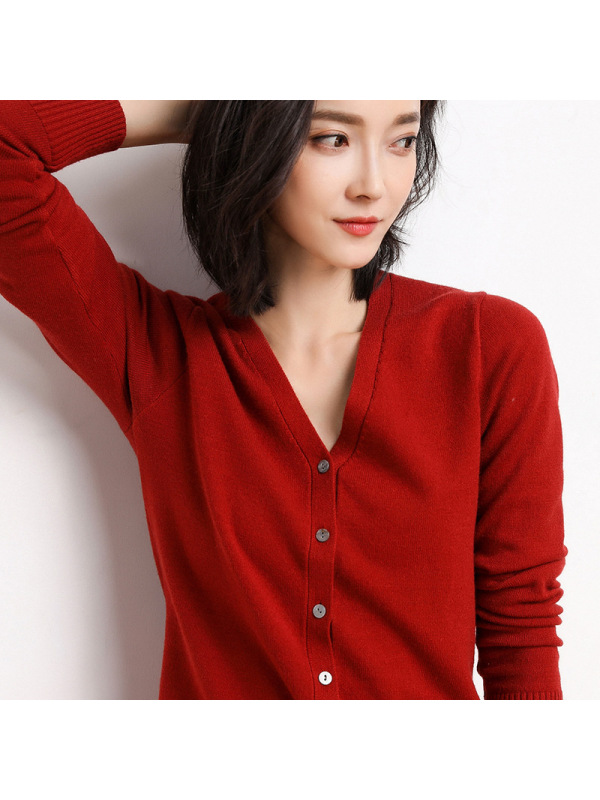 新款春秋季薄款针织衫女开衫长袖V领短款毛衣小披肩外套上衣