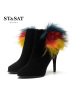 星期六ST&SAT冬季绒面羊皮尖头超高拉链时尚毛毛装饰短靴SS64117023