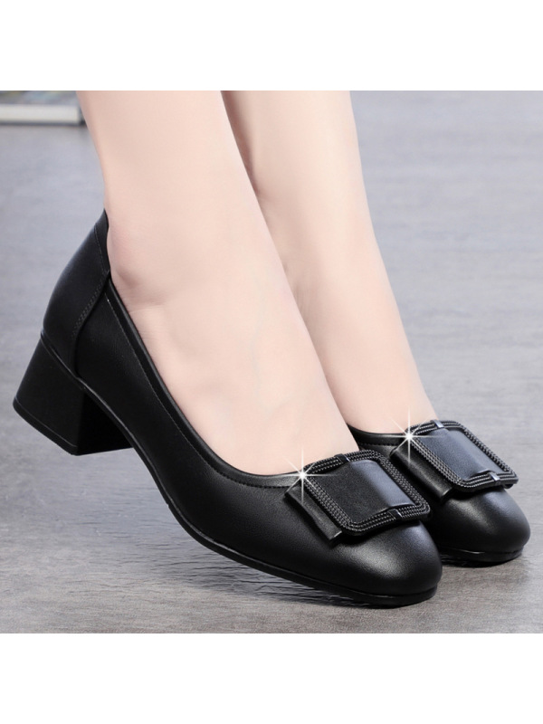 单鞋年春季新款软底工作鞋粗跟中跟皮鞋职业通勤女鞋透气皮鞋