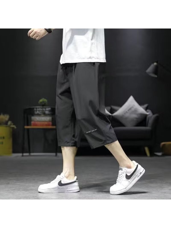 七分裤男士夏季新款时尚潮流印花直筒宽松垂感少年冰丝裤