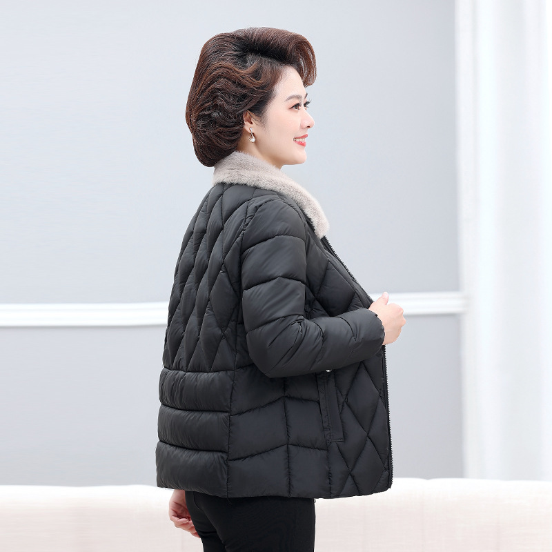 中老年女装棉衣时尚中年短款棉服年50岁翻领妈妈装外套冬60岁