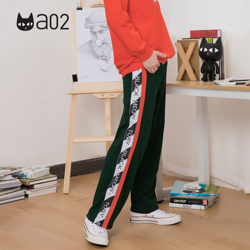 a02新款潮流撞色条纹拼接裤子女宽松阔腿裤休闲裤女D1T6D0561PN