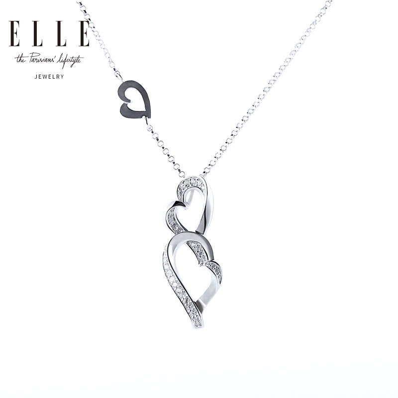 ELLE饰品 心心相印925银镶锆石项链