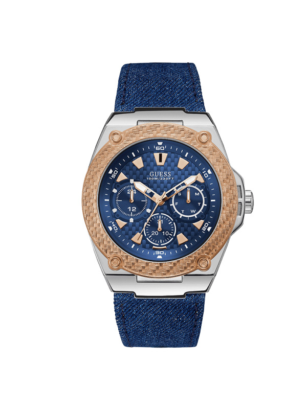 guess炭纤维纹动感时尚蓝金石英腕表w1058g1