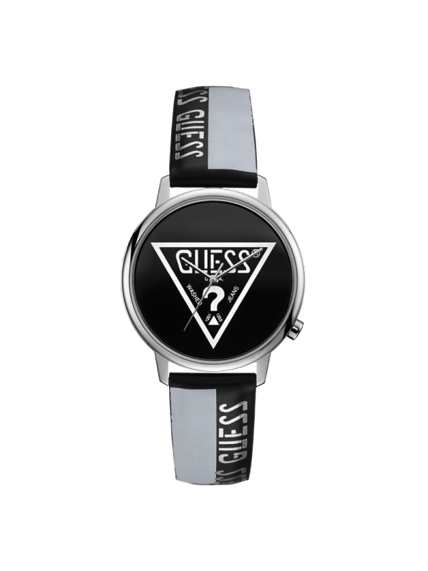 guess黑色经典logo倒三角拼色石英腕表v1015m1