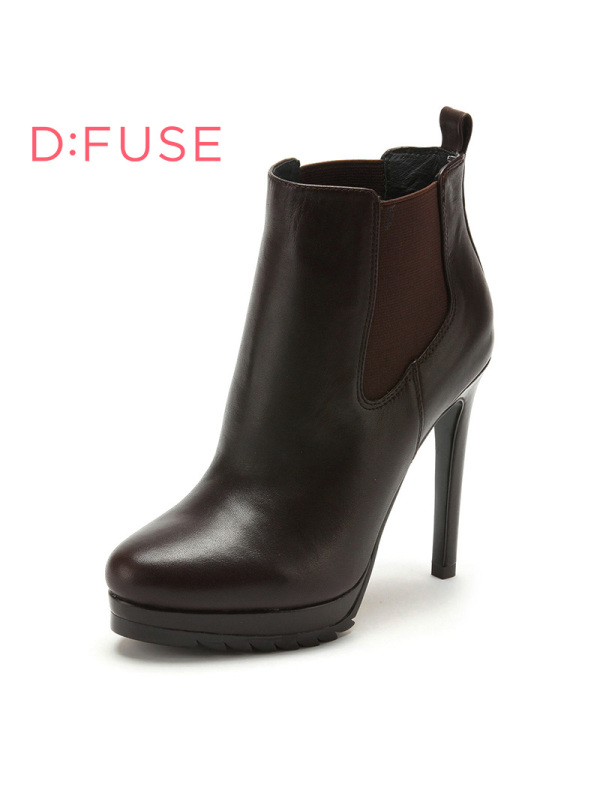 D：Fuse/迪芙斯短靴冬新款牛皮圆头超高细跟女鞋DF54115027