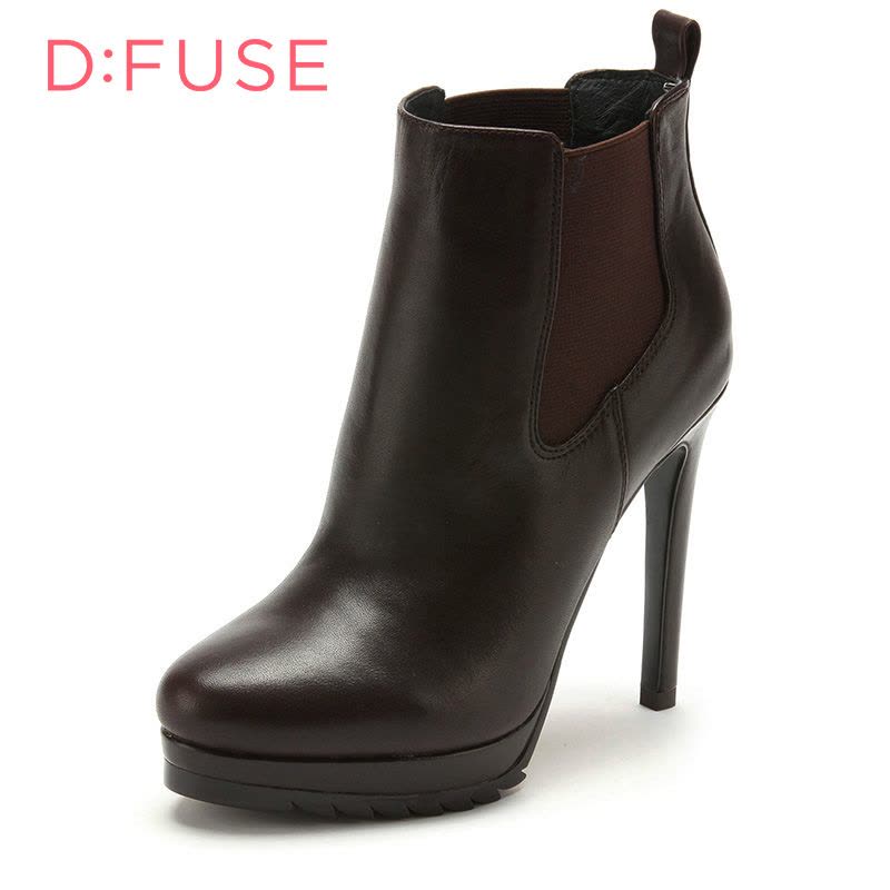 D：Fuse/迪芙斯短靴冬新款牛皮圆头超高细跟女鞋DF54115027图片