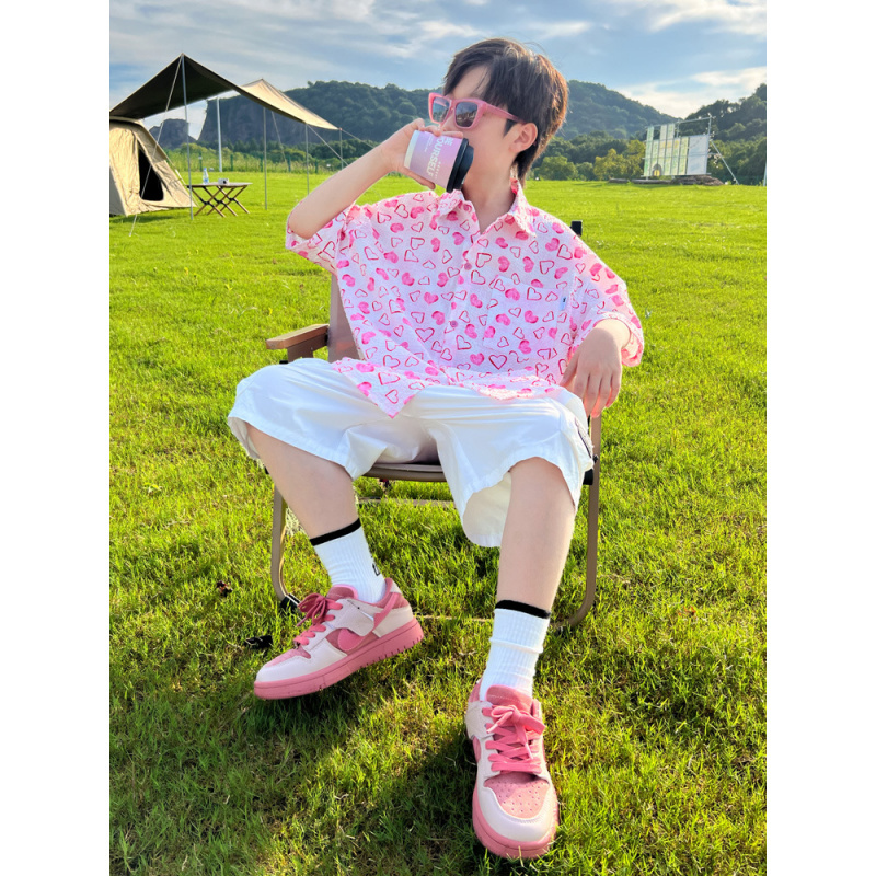 男童夏装衬衫套装2025新款儿童夏季短袖中大童夏款帅气男孩衣服潮