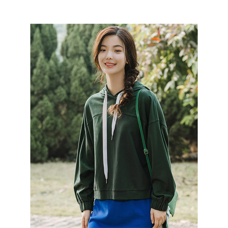 茵曼2019春装新款连帽文艺绣花韩版宽松休闲学生长袖短款卫衣女