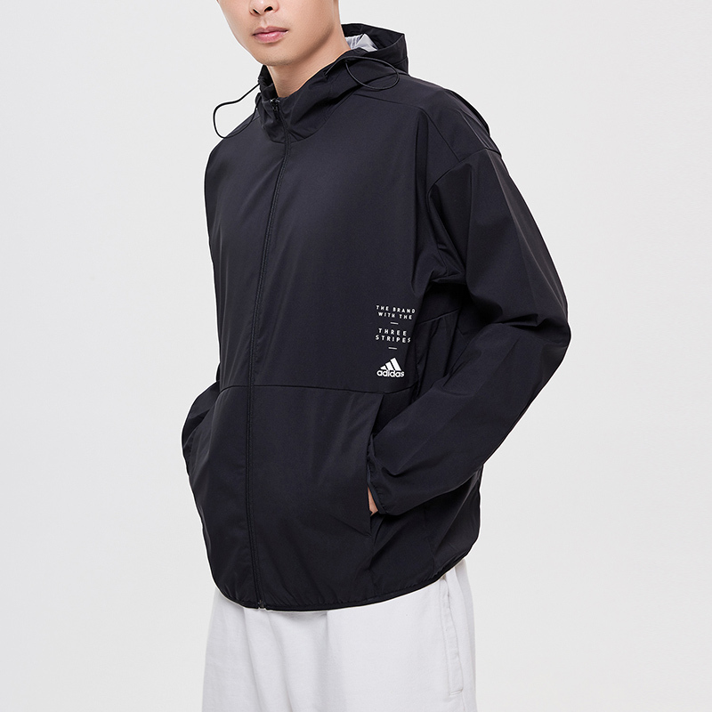 阿迪达斯男服外套夹克连帽防风服休闲运动服ED1942