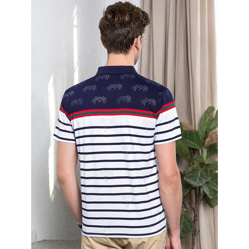雅鹿男士短袖t恤2019夏季新款条纹短袖t恤男翻领体恤polo衫