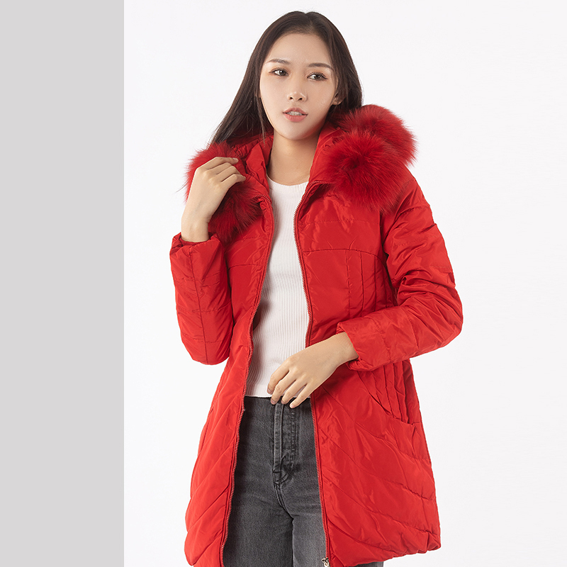 千仞岗女士新款冬时尚羽绒服女中长款韩版修身大毛领外套