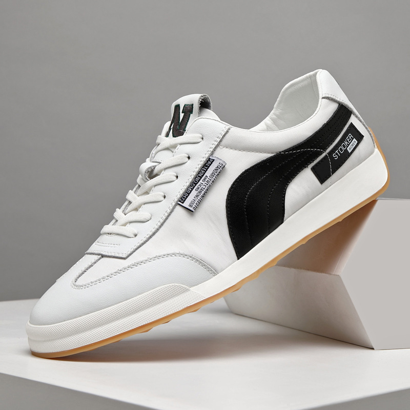 新款春夏季男鞋子真皮透气休闲鞋男士潮流百搭厚底运动阿甘鞋