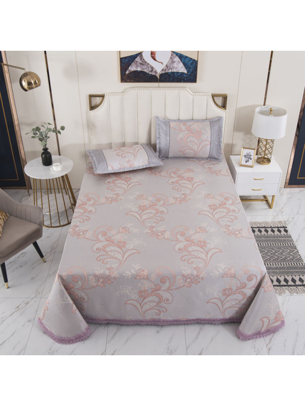 Three Sons2023中式印花凉席夏季蕾丝边床单冰丝席 单双人宿舍可