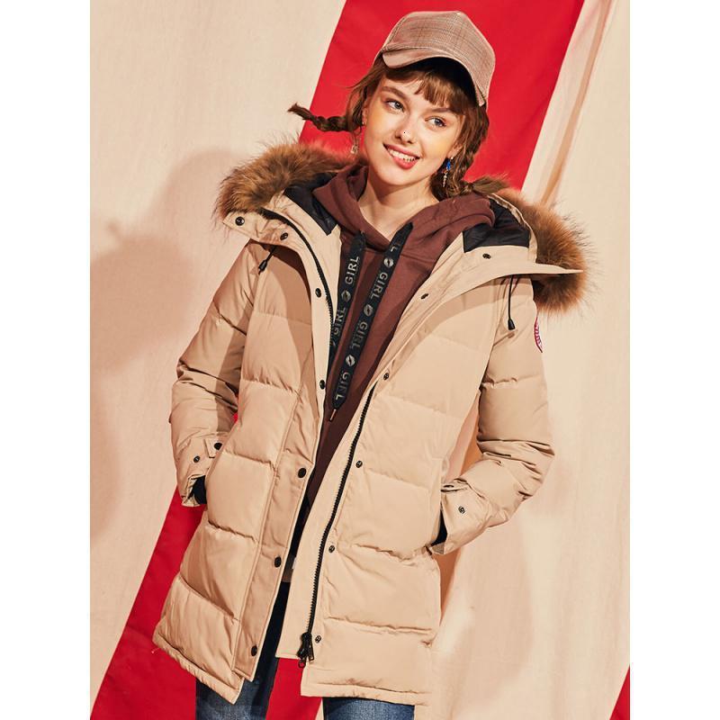 Puella大毛领网红羽绒服女2019新款中长款时尚白鹅绒派克服外套20012254