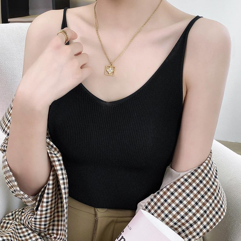 DBMG吊带背心女夏西装内搭白色打底设计感小众冰丝针织无袖上衣
