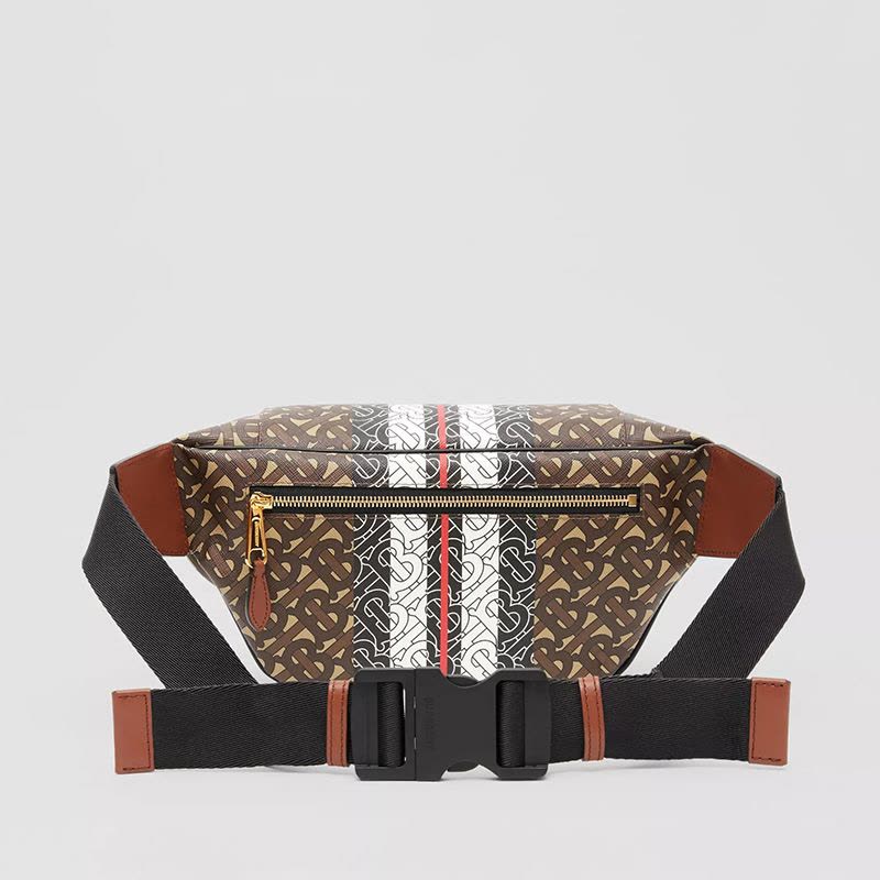 预订BURBERRY/博柏利 中号专属标识条纹环保帆布腰包斜挎包 31*7.5*16CM图片