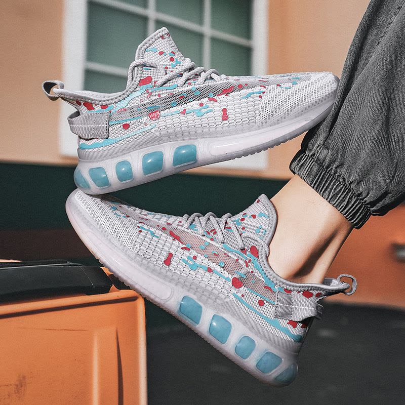 Ceba2022春季新款爆米花飞织椰子鞋潮男彩绘休闲运动鞋网面透气男鞋图片