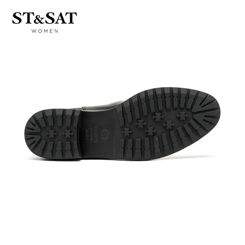 St&Sat/星期六冬季新款牛皮拼接蛇纹圆头短靴女鞋SS64117122图片