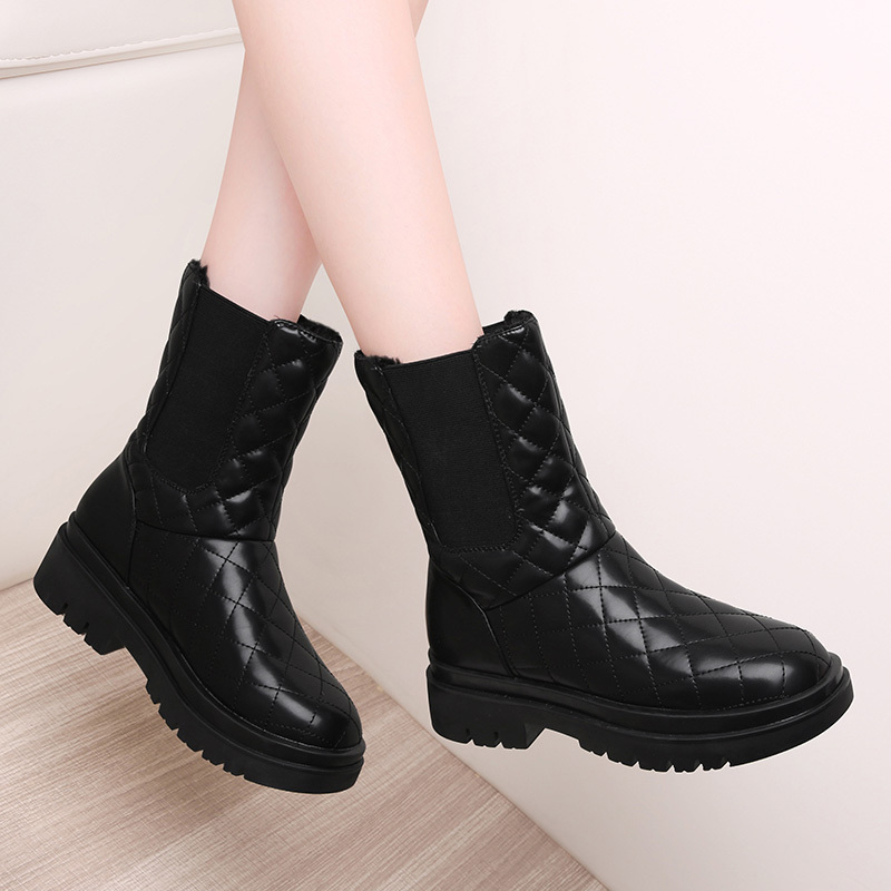 莱卡金顿laikajindun牛皮秋冬长毛绒保暖中筒女鞋时尚棉鞋女靴子7121