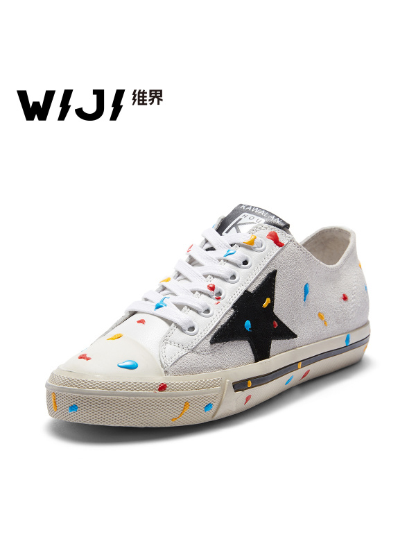 WIJI休闲鞋新款韩版星星潮流时尚女鞋平底系带百搭浅口潮流单鞋子