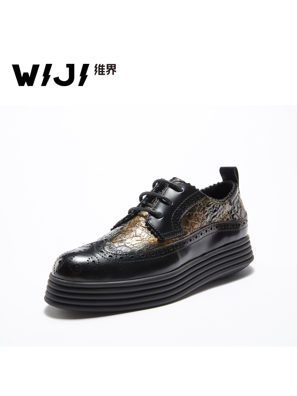 WIJI2018春夏新款布洛克鞋中性英伦风真皮厚底雕花商务休闲女鞋潮