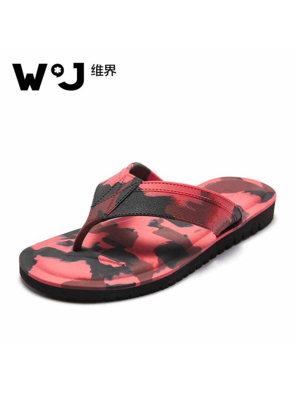 维界WATCHJADY 活力迷彩个性舒适人字拖鞋 蓝色 38
