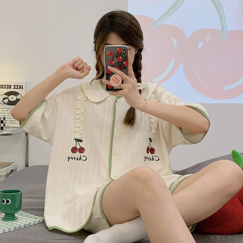 睡衣女士夏天纯棉甜美可爱少女风可外穿夏季全棉休闲家居服两件套