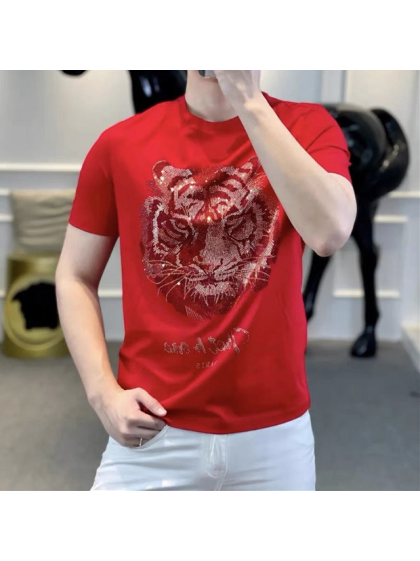 Ceen Bulled欧洲站短袖T恤男短袖重工虎头轻奢烫钻潮牌半袖衣服男抖音网红潮