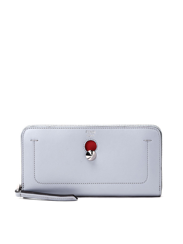 FENDI/芬迪 女钱包缝线饰边锥形铆钉长款腕带手拿拉链钱夹 8M0382