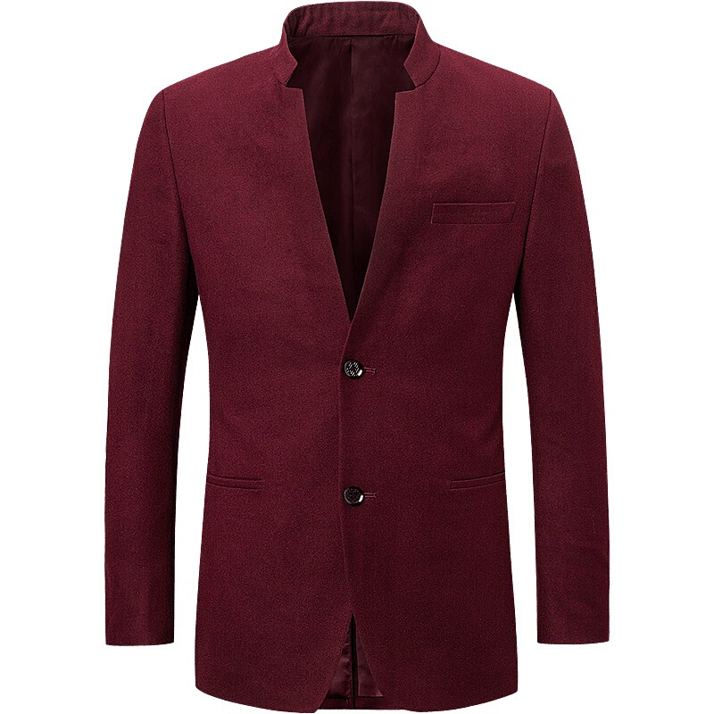 才子男装西服套装男秋季中式领修身婚庆礼服休闲西服套装男大红色