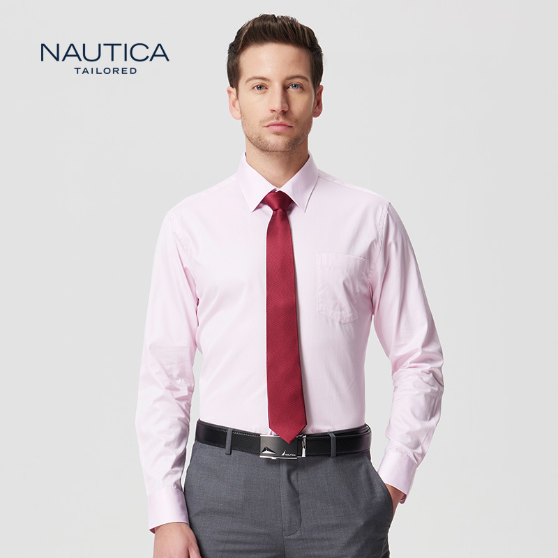 诺帝卡/Nautica翻领纯棉男士长袖上衣商务休闲百搭纯色男士衬衫